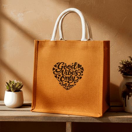 Good Vibes Only Heart Jute Tote Bag